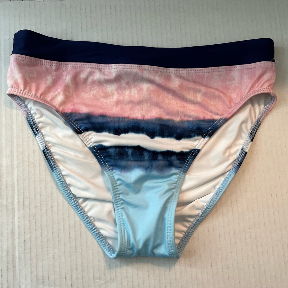 Splendid Tie Dye Stripe High Leg & High Waist Bikini Bottoms Sz S NWT Pink Blue